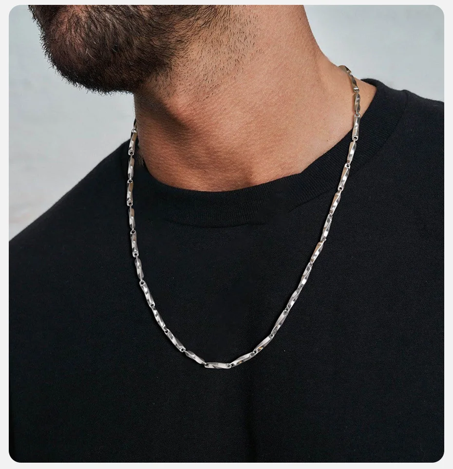 Vnox Mobius-Kettenhalsketten für Herren, 4 mm gedrehte Stabglieder-Halskette, nie verblassendes silberfarbenes geometrisches Jungenhalsband – Detail 3