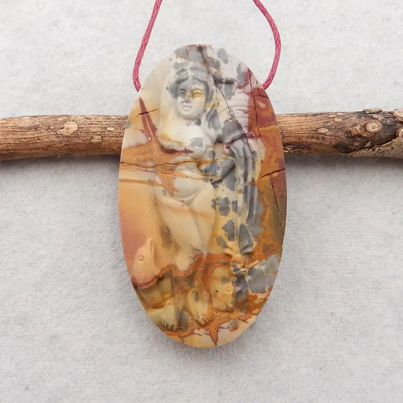 

Handmade Jewelry Natural Multi-Color picasso Jasper Carved Lady Pendant Bead Necklace Accessories 52x29x9mm 20g