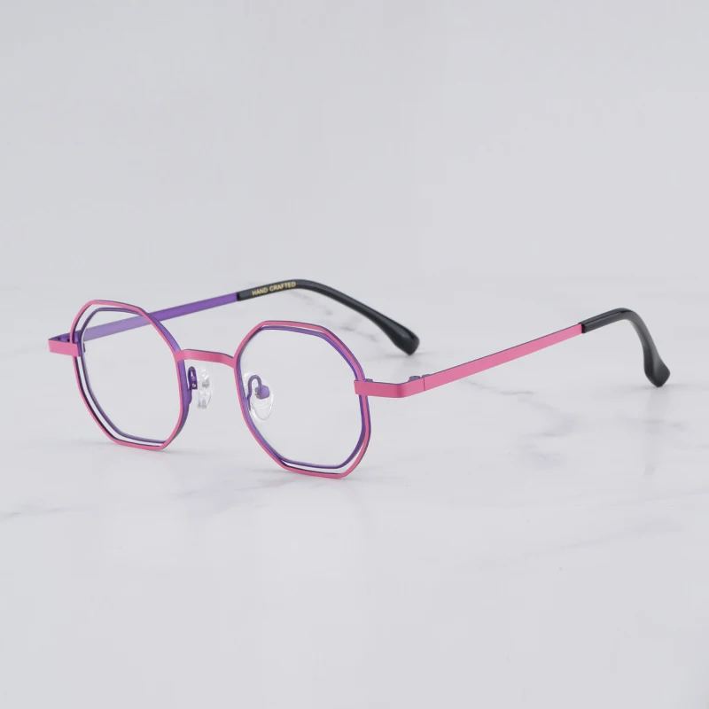 

INS Style Square Glasses Frame Men Shades Hand Made Super Light Patchwork Pink Alloy Eyeglasses for Men High Street Eyewear