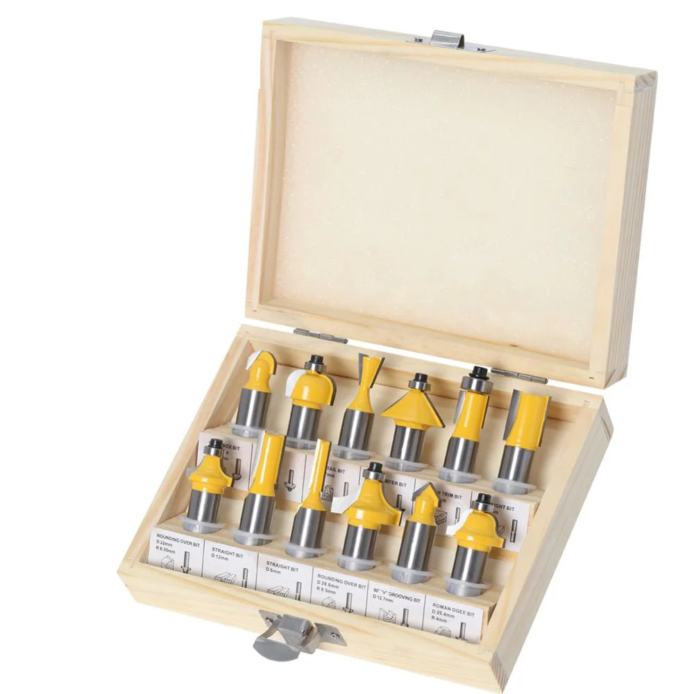 

12PC/Set 1/2" 12.7MM Shank Milling Cutter Wood Carving Router Bit Set Trimming Straight Cutter Wood Bit Tungsten Carbide Cutting