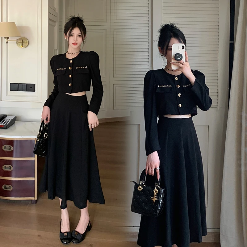 Elegant Long Dress Set Women Korean Fashion Vintage Office Lady Chic Formal Occasion Dress Casual Slim Evening Party Dress