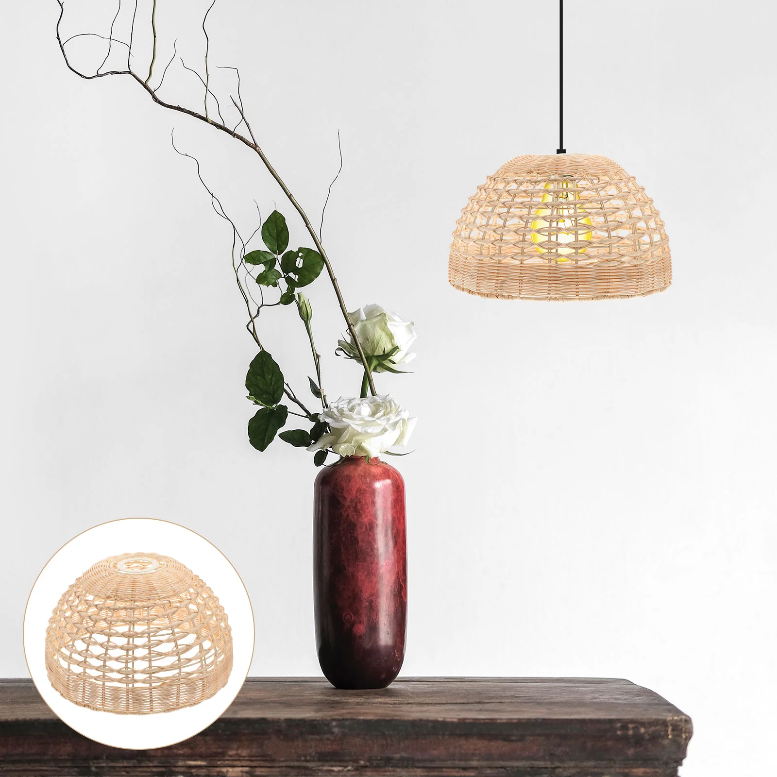 

Rattan Chandelier Lampshade Weaving Light Covers Ceiling Woven Pendant Hanging Dining Table Decor