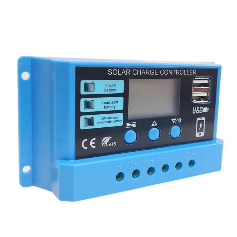 Aubess PWM 태양광 충전 컨트롤러, LCD 디스플레이, PV 레귤레이터, 100W, 200W, 300W, 10A, 20A, 30A, 12V, 24V