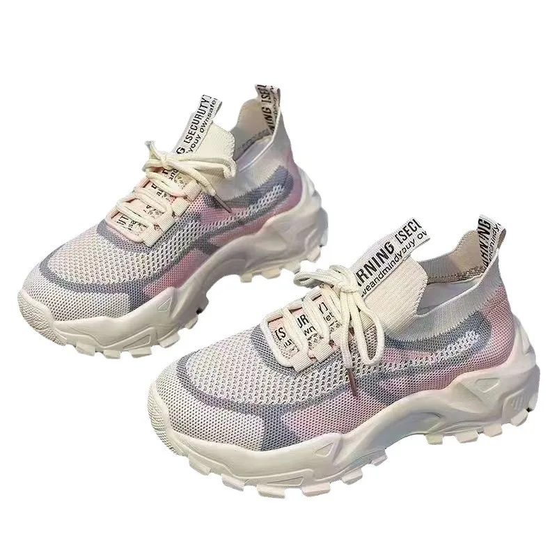 new Korean casual ultra light women's shoes, dad shoes, women's fly woven mesh summer breathable sports shoes