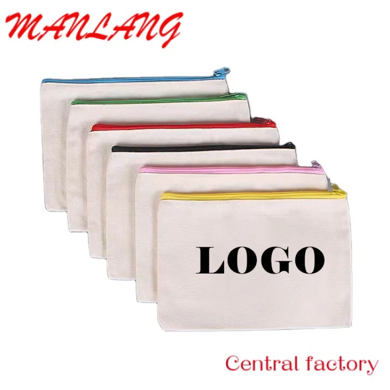 

Custom Custom Logo Cotton Eco-friendly Sublimation Makeup Pouch Bag With Colorful Zipper Printed Canvas Cosmetic Toiletry Bag F