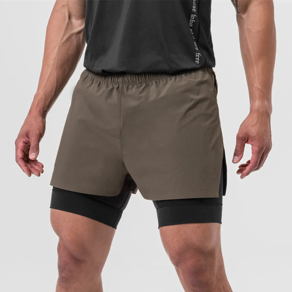 

New 2 in 1 Fitness Shorts Men Double Quick Dry Bermuda Summer Gym Bodybuilding Crossfit Sportswear Male Running Training Bottoms