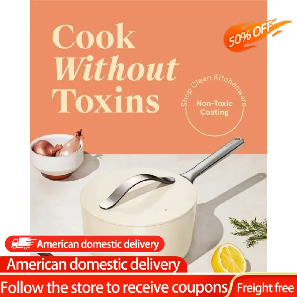 Nonstick Ceramic Sauce Pan with Lid (1.75 qt)-Non Toxic, PTFE & PFOA Free-Oven Safe & Compatible with All Stovetops