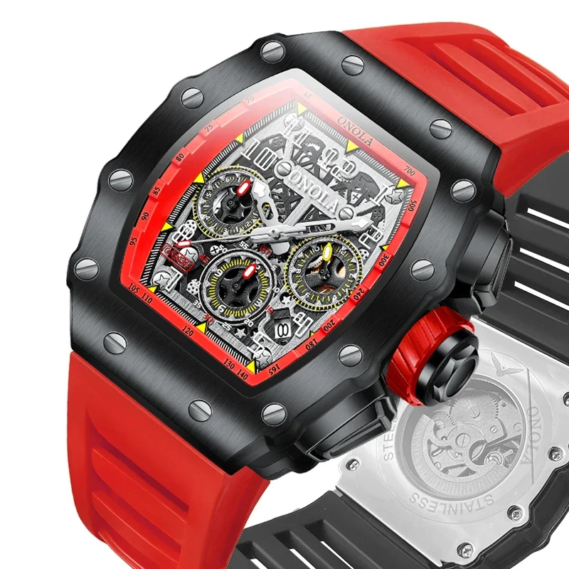 

ONOLA Luxury watches mens Fashion Tonneau Mille Automatic Mechanical WristWatch Man Sports Silicone Strap Waterproof Clocks 2023