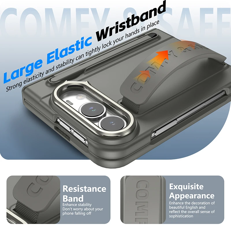 Premium Matte Finish Phone Case Kit with Wrist Strap, Stylus Pen, Screen Protector, Lens Frame, and Kickstand Hinge Guard