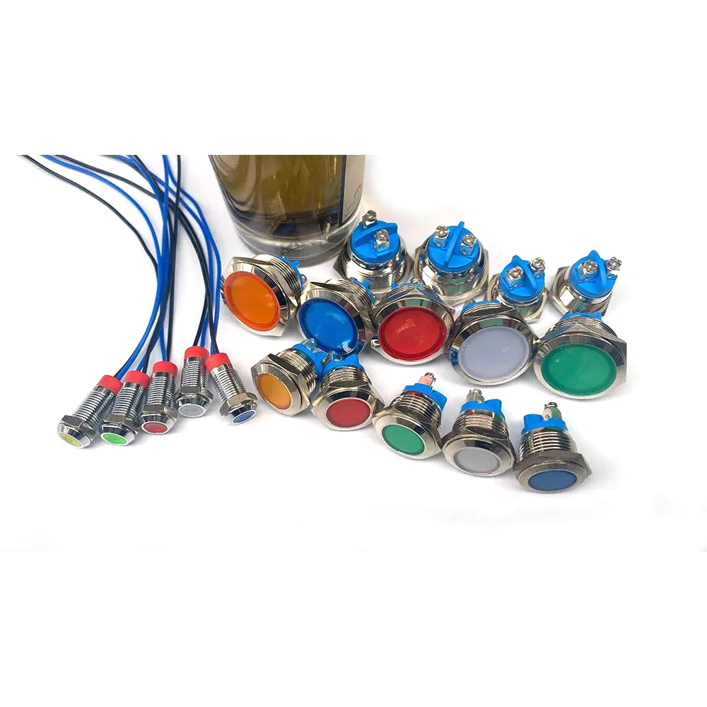Signal Lamp 6mm 8mm 10mm 12mm 16mm Metal LED Warning indicator light Waterproof IP67 Signal Lamp Pilot Wires switch 3V 5V 12V 220V Red Blue