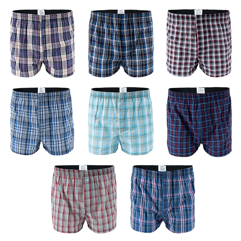 5Pcs/lot Men Plaid Boxer Summer Thin Shorts Underwear Casual Elastic Waistband Button Mens Boxer Underwear Woven Shorts for Home