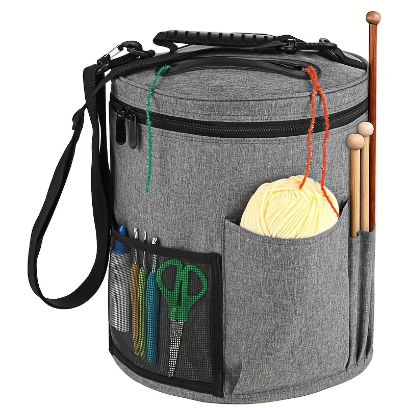 Knitting Tool Storage Bag Yarn Crochet Organizer Tote Bag Large Capacity Portable with Front Yarn Needles Hooks Pocket for Knitting Tool Organizer