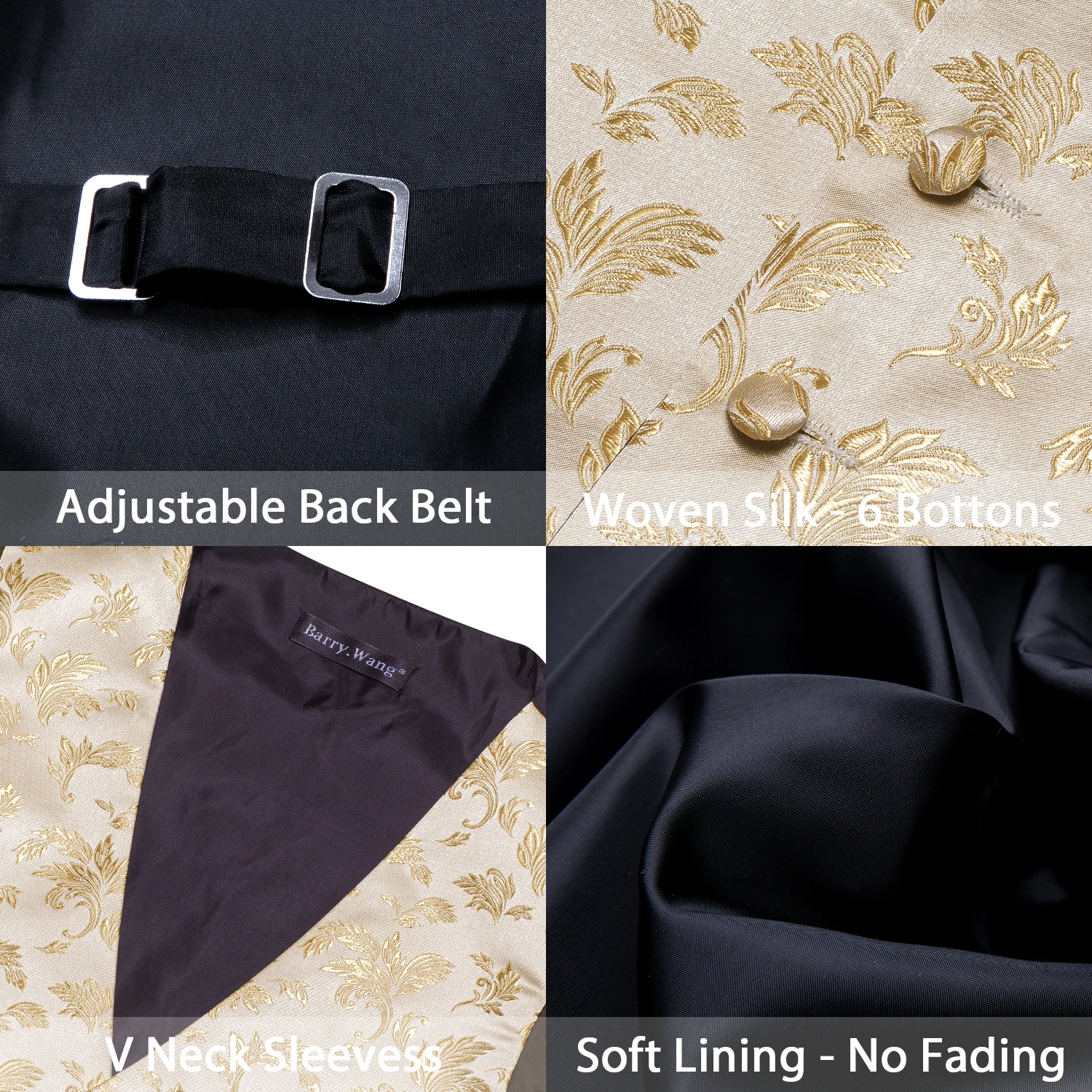 Luxury Silk Mens Vest Gold Beige Flower Embroidered Waistcoat Tie Set Wedding Business Party Suits Sleeveless Jacket