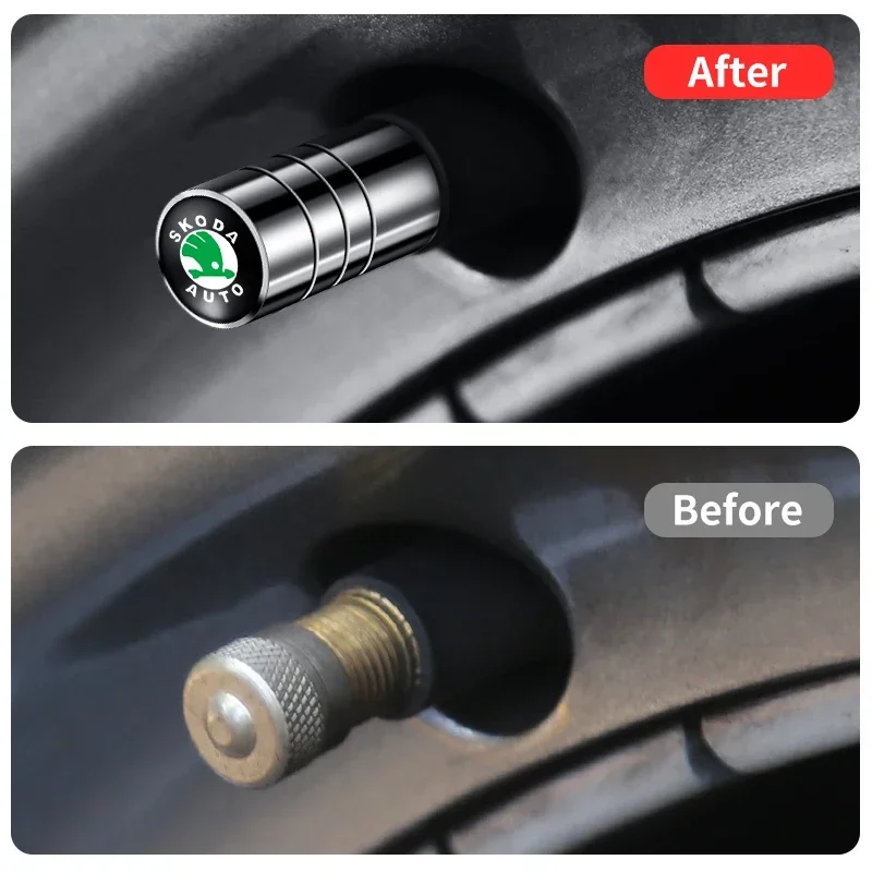 4Pcs Valve Stem Caps Car Logo Wheel Tire Air Valve For Skoda Octavia Fabia Kamiq Kapoq Kodiaq Rapid SCALA Superb A5 A7 RS Yeti