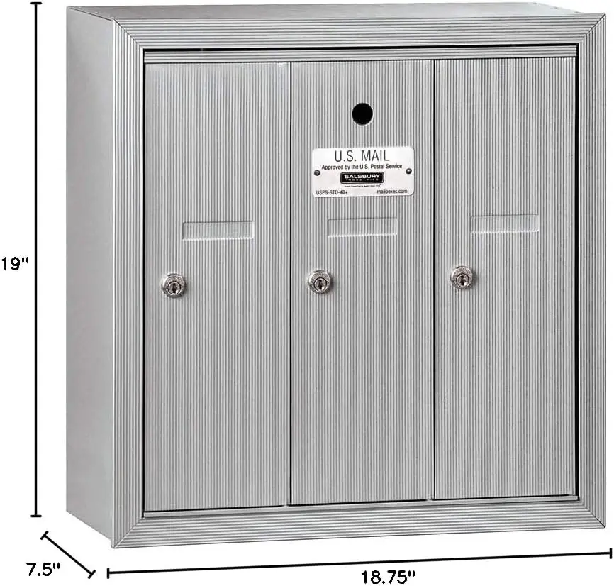 3503ASU Surface Mounted Vertical Mailbox with 3 Doors and USPS Access, Aluminum