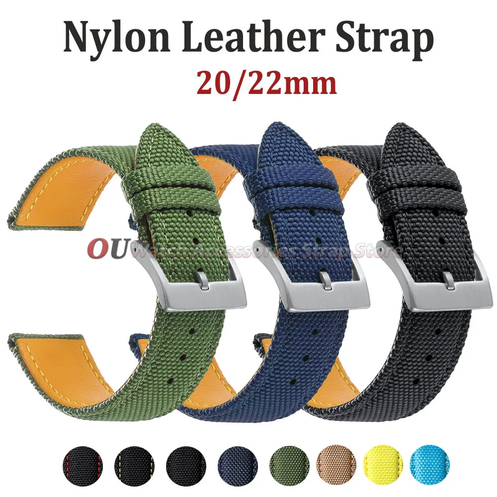 Deluxe Sailcloth Canvas Watch Strap - Black & Blue Nylon Band for Men & Women, 20mm & 22mm