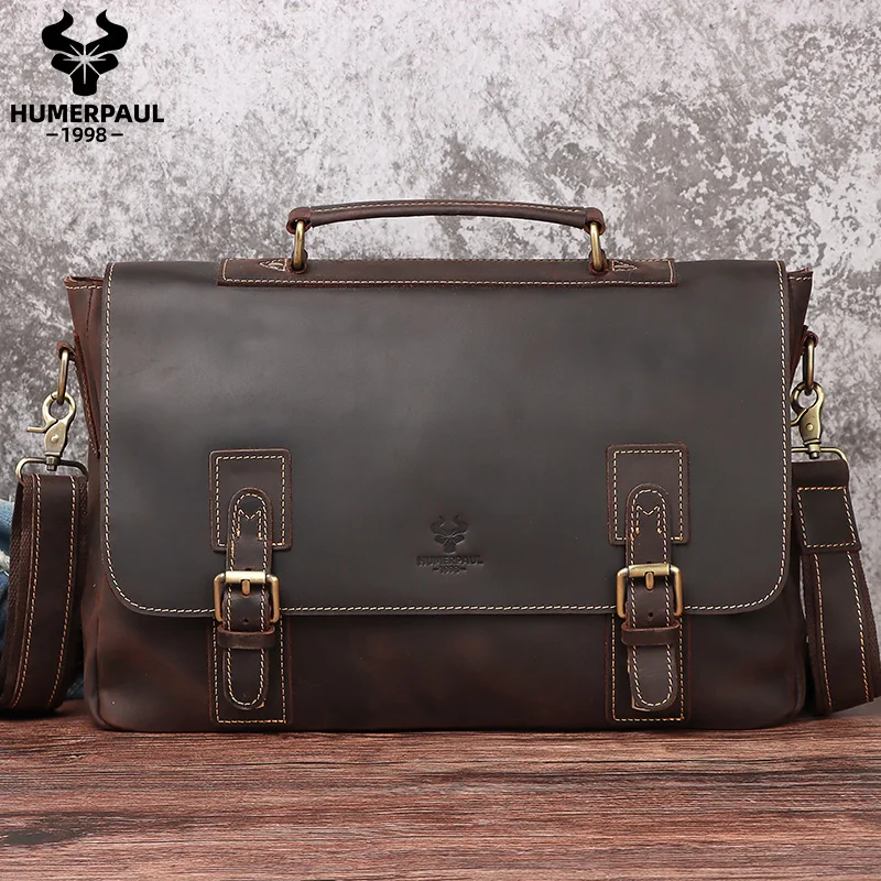 Designer Men's Briefcases Crazy Horse Leather Shoulder Bags Vintage  Crossbody Bags Business Office Bags Men Travel Laptop Bag - AliExpress