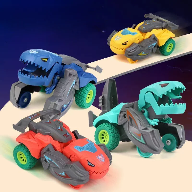 Kids Impact Deformation Dinosaur Toy Car Children Inertia Car Fall-resistant Rotatable Racing Boy Toys Car Birthday Gift