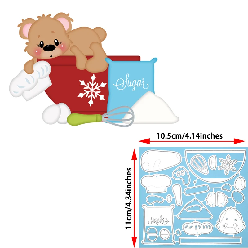 thumbnail image 1 of 3 piezas de troqueles de corte de metal con diseño de oso navideño divertido, plantilla de chef con diseño de animal de feliz año nuevo para manualidades de tarjetas y álbumes de recortes, 1 of 5
