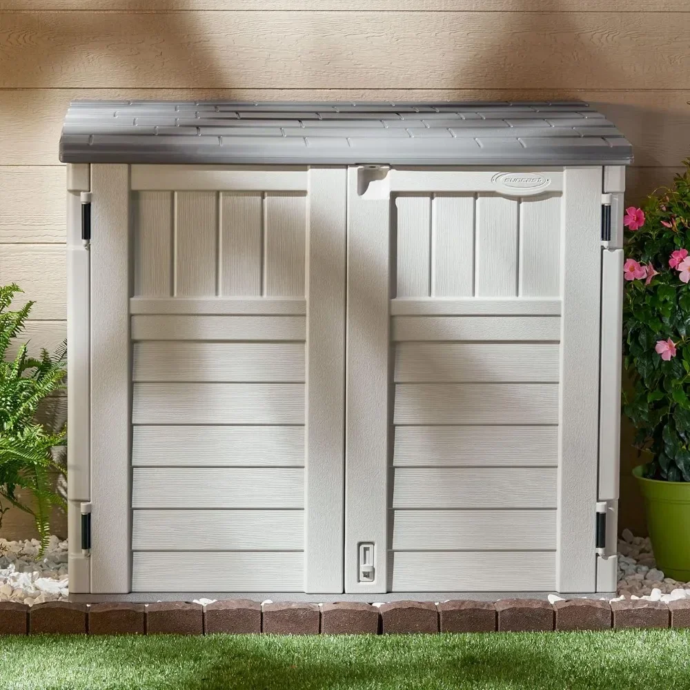 Horizontal 34 Cubic Feet Plastic Outdoor Storage Shed with Floor and 3 Door Locking System for Backyard, Garage, or Patio Use 6