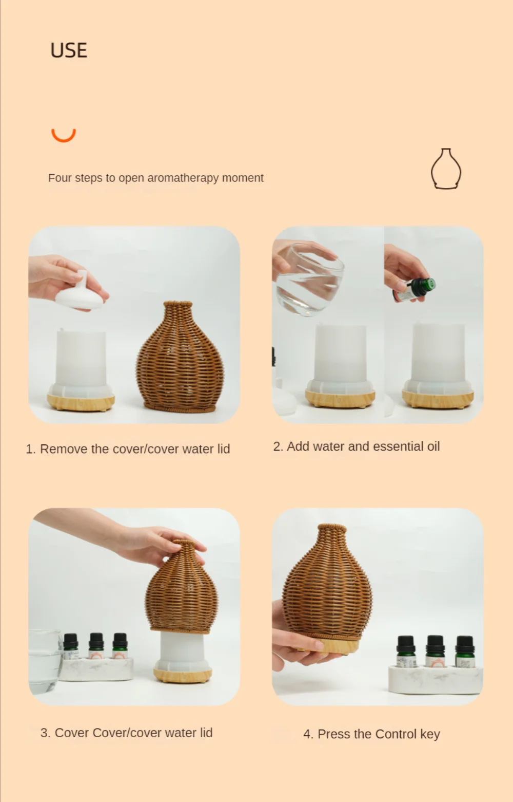 STRCOLIT Rattan Essential Oil Diffuser & Humidifier - 80ML, Auto Shut-Off, Timer, Warm Light | Quiet Ultrasonic Aromatherapy