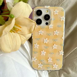 IND Double - Layer Gentle Yellow Grid Pattern Phone Case with Small White Flowers - iPhone 15 Plus (SMT4542 Color)