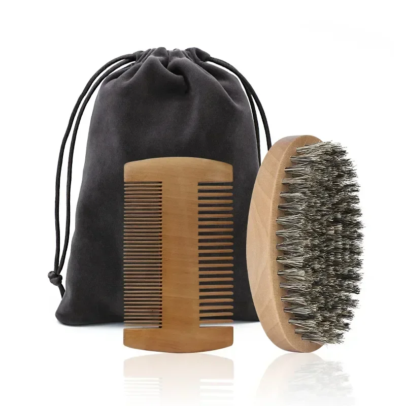 Premium Boar Bristle Beard & Mustache Grooming Kit with Gift Bag