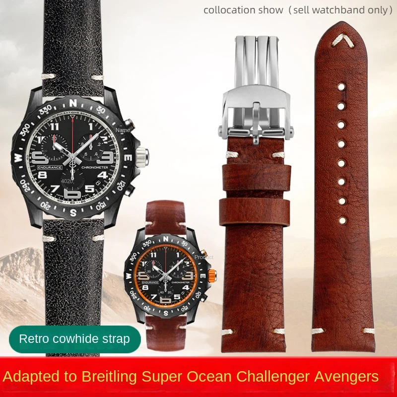 Per Cinturino In Pelle Breitling Super Ocean Challenger Avenger Marrone Grigio Vintage Pelle Bovina Cinturino Per Orologio Con Fibbia Pieghevole Da Uo