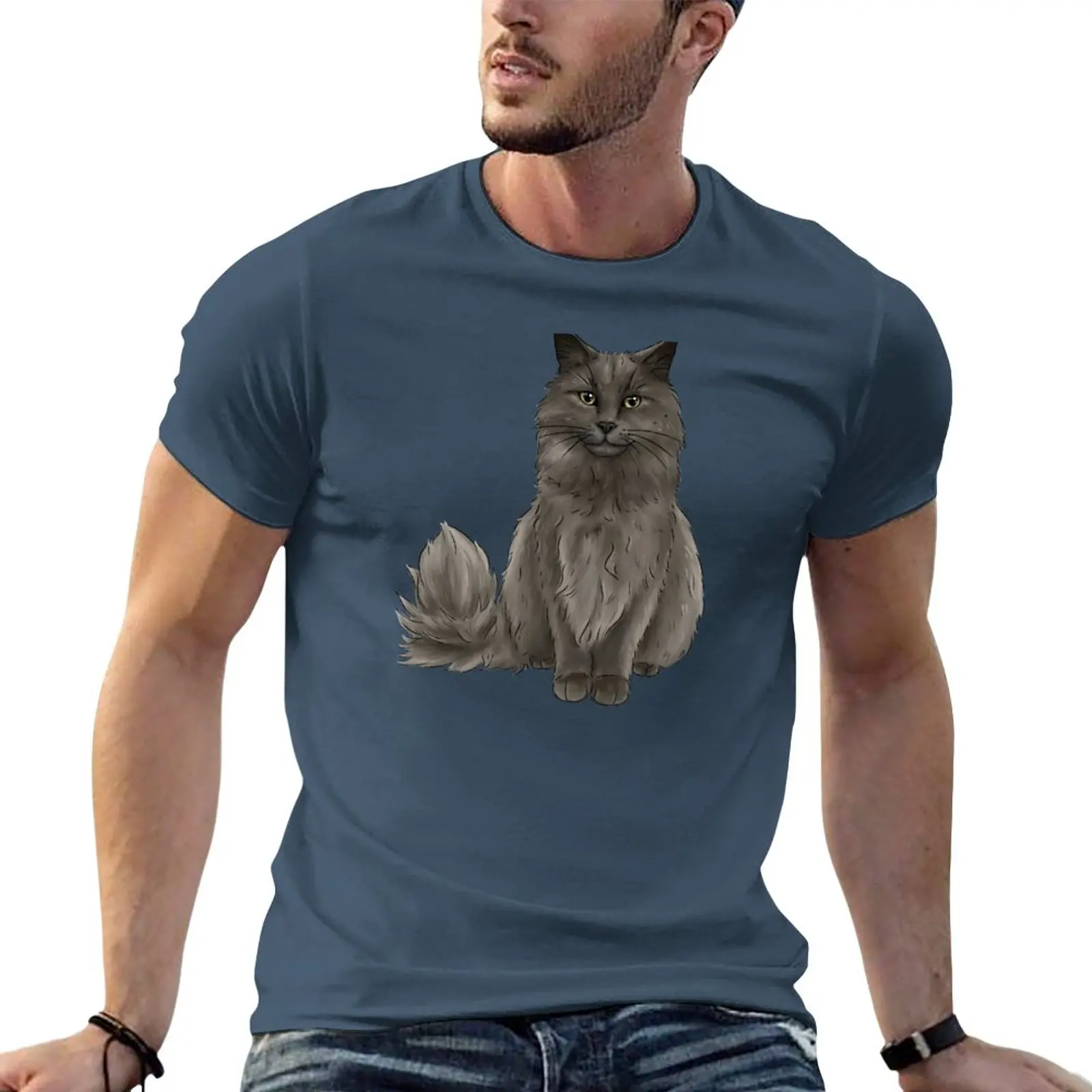 

Grey cat illustration T-Shirt blanks oversized boys whites sports fans mens graphic t-shirts