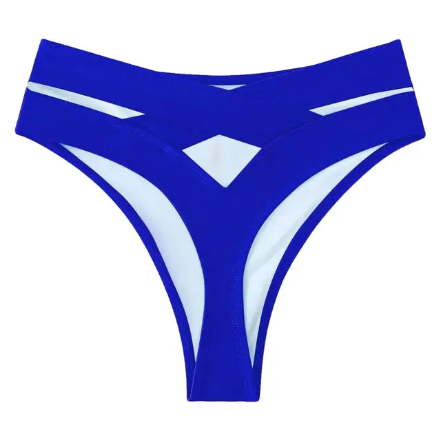 Women Sexy High Waist Swimming Briefs Solid Color Back Cutout Swim Trunks Bikini Bottom Swimwear Beachwear Brazilian Bikini 7