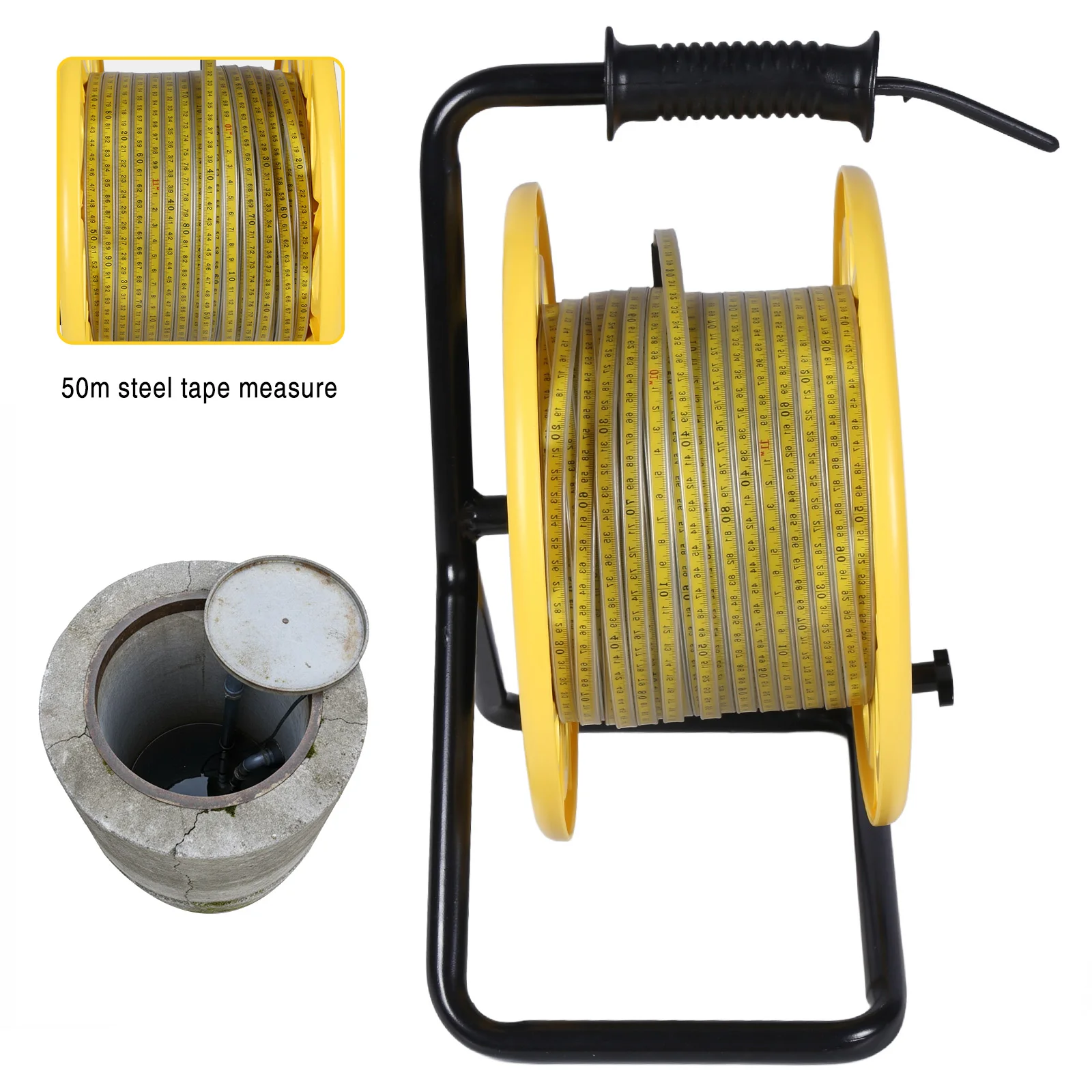 50m Water Level Gauge with Fixed Probe and Steel Tape Portable Ruler Water Level Meter Sensor for Wells Boreholes Reservoirs