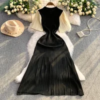 YuooMuoo Women Dress 2026 Spring and Summer Elegant Patchwork One-Piece Knitted Maxi Dress Office Lady Slim Waist Sweater Dress - Image 6