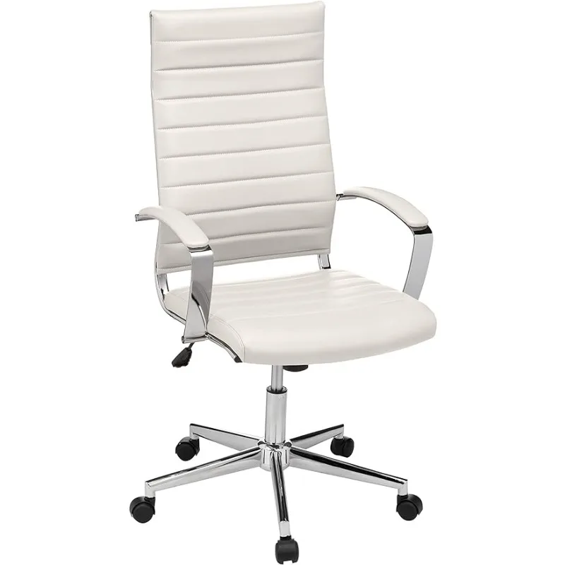 

Amazon Basics Executive Swivel Desk Chair with High Back Ribbed Pure Soft Upholstery, Lumbar Support, Modern, White