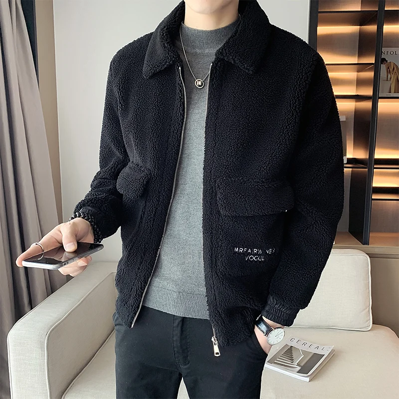 2022 New Granular Fleece Fur Integrated Short Jacket Slim Leisure Jackets/Male Winter To Keep Warm Woolen cloth Coat Clothing