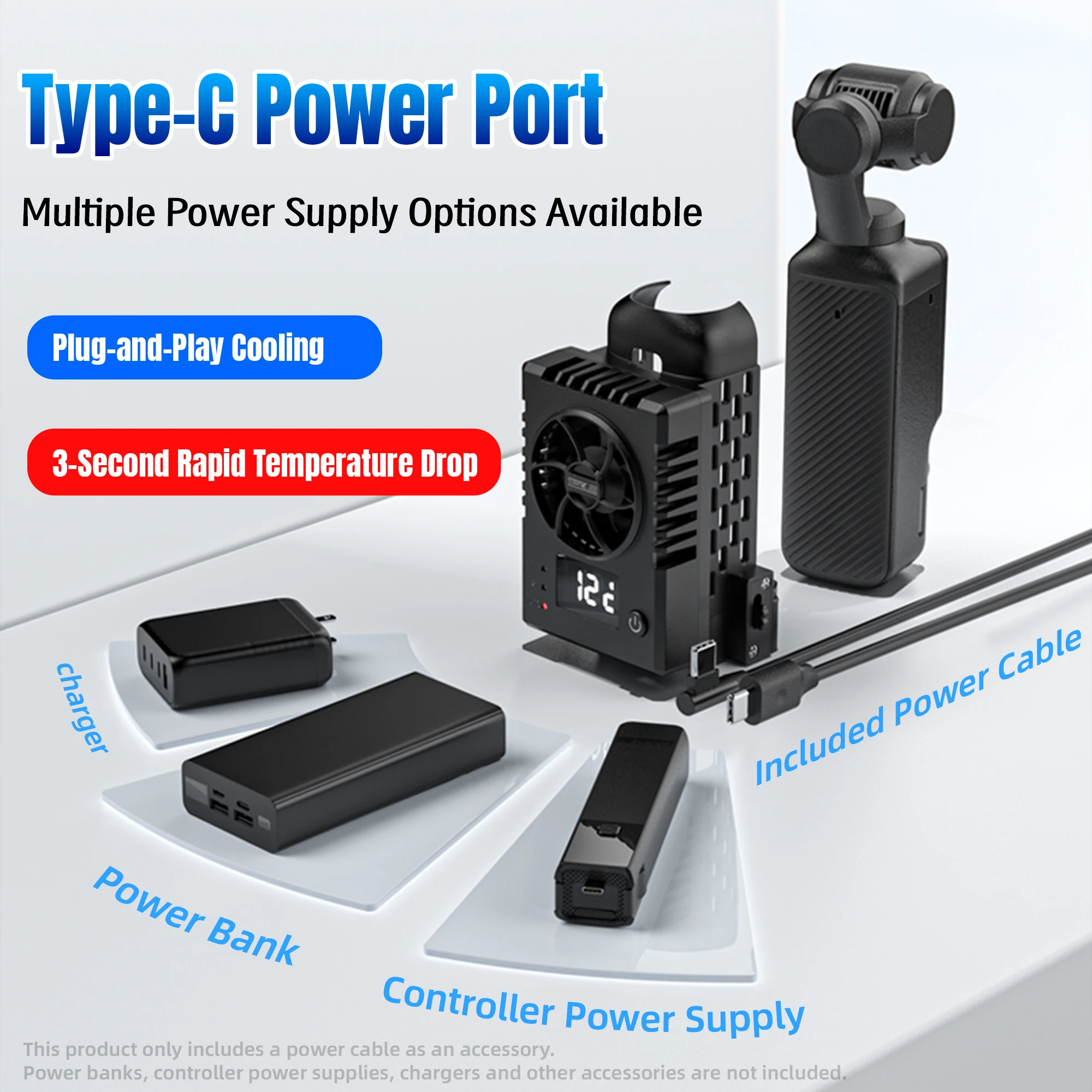 DJI Pocket 4/3 아이스 코어 쿨러 라디에이터 무소음 스마트 냉각 팬 3단 속도 조절 가능 방열판 긁힘 방지 카메라 액세서리