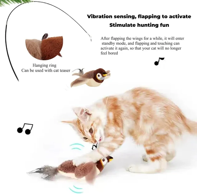 Hot Cat Interactive Toys Catnip Electric Pat Bird (with Catnip) Dog Cats Touch-Activated Squeaky Plush Toy Pet USB Rechargeable 4