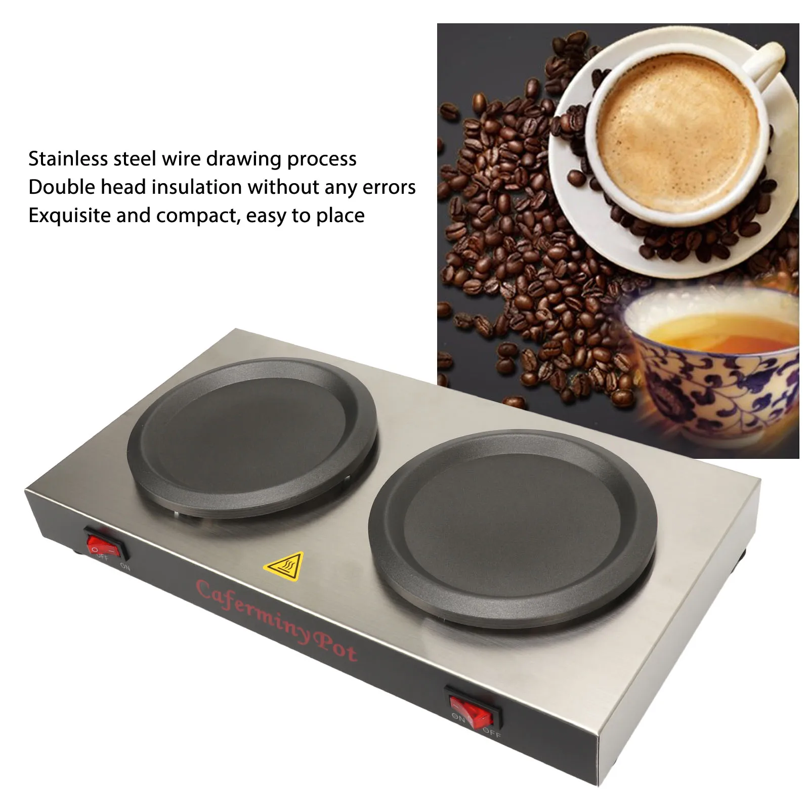 Double Coffee Warmer Commercial Coffee Pot Warmer Double Hot Plate Stainless Steel Portable Standard Decanter Warmer for Cafe Br 3