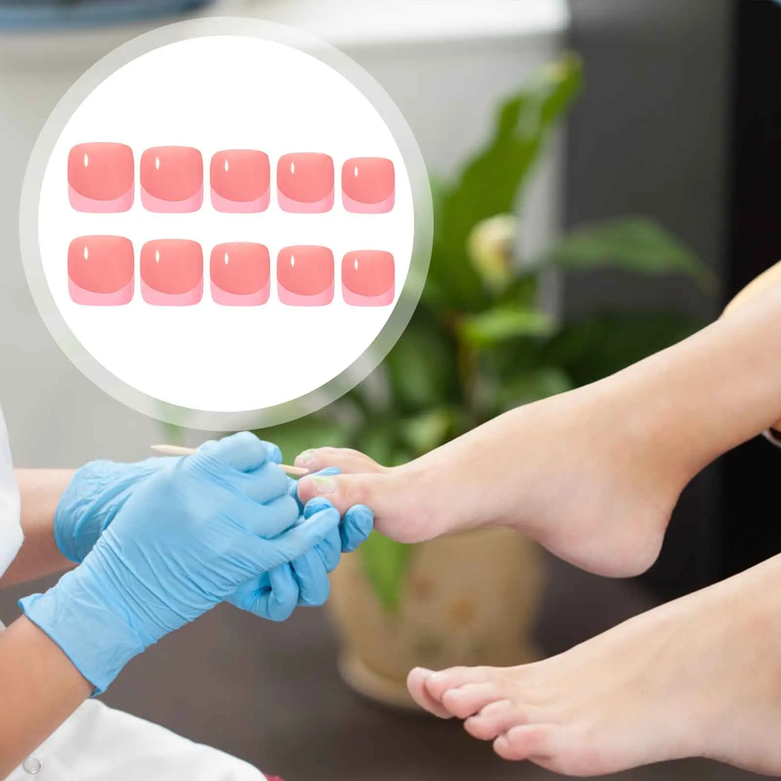 24 stücke Ins Einfache Rosa Falsche Zehennägel Franch Gefälschte Zehennägel Sommer Frauen Dame Tragbare Quadratischen Kopf Drücken auf nägel – Detail 8