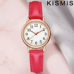 Elegant Women's Fashion Quartz Watch with Simple Dial and Slim Bracelet (Red)