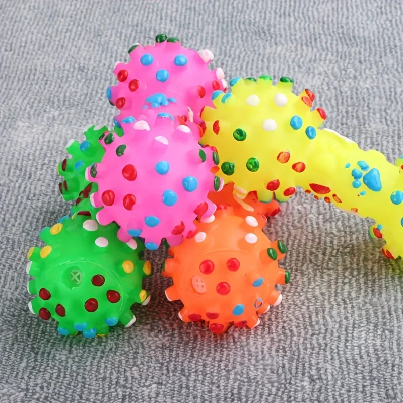 1PC/2PCS/3PCS Dog Voice Grinding Toy, Teeth Cleaning Small Pointed Cone-shaped Dumbbell Toy, Squeaking Pet Rubber Toy