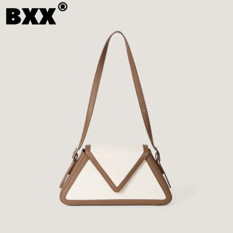 

[BXX] Fashion Women's Niche Design One Shoulder Underarm Bag Canvas Patchwork Contrast Color Crossbody Bag 2024 New Tide 8CY1262