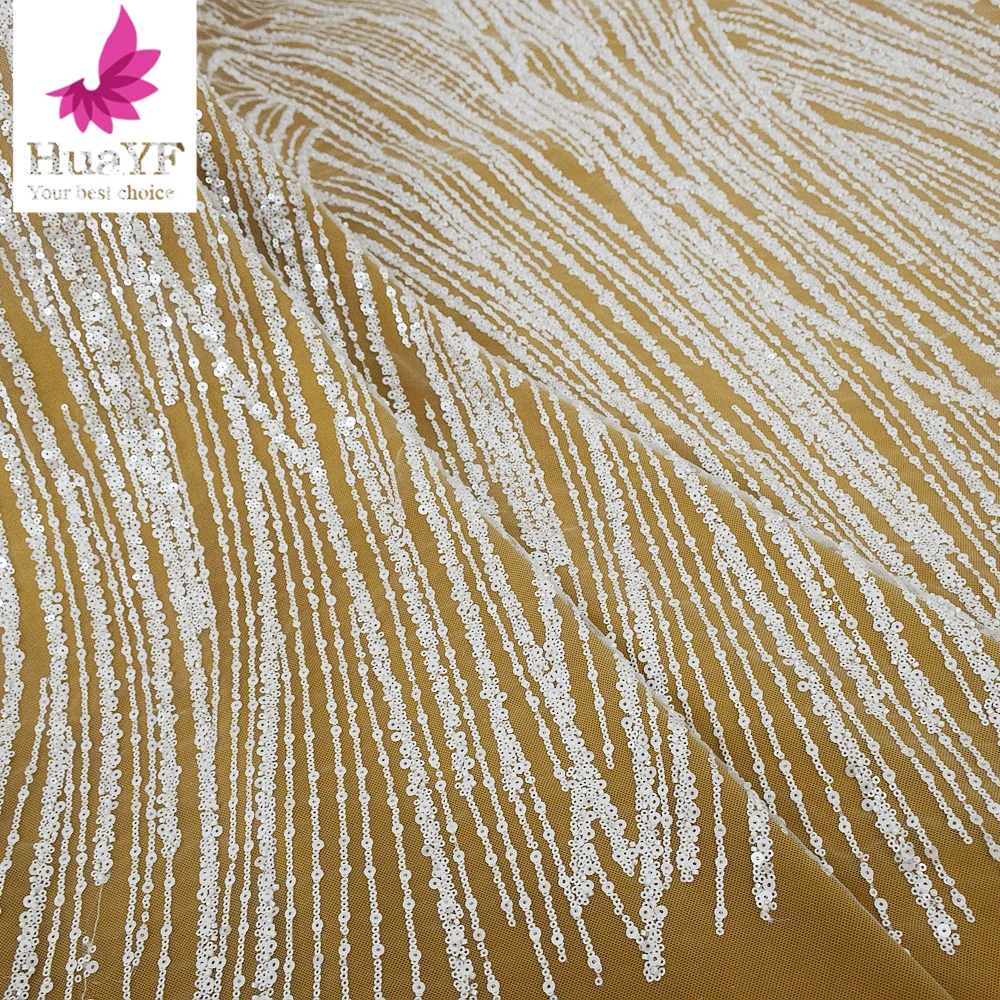 

1 ярд, высокое качество, нигерийский фарфор, белый полосатый дизайн, Свадебное кружево, бисерные блестки, свадебное кружевное платье, ткань