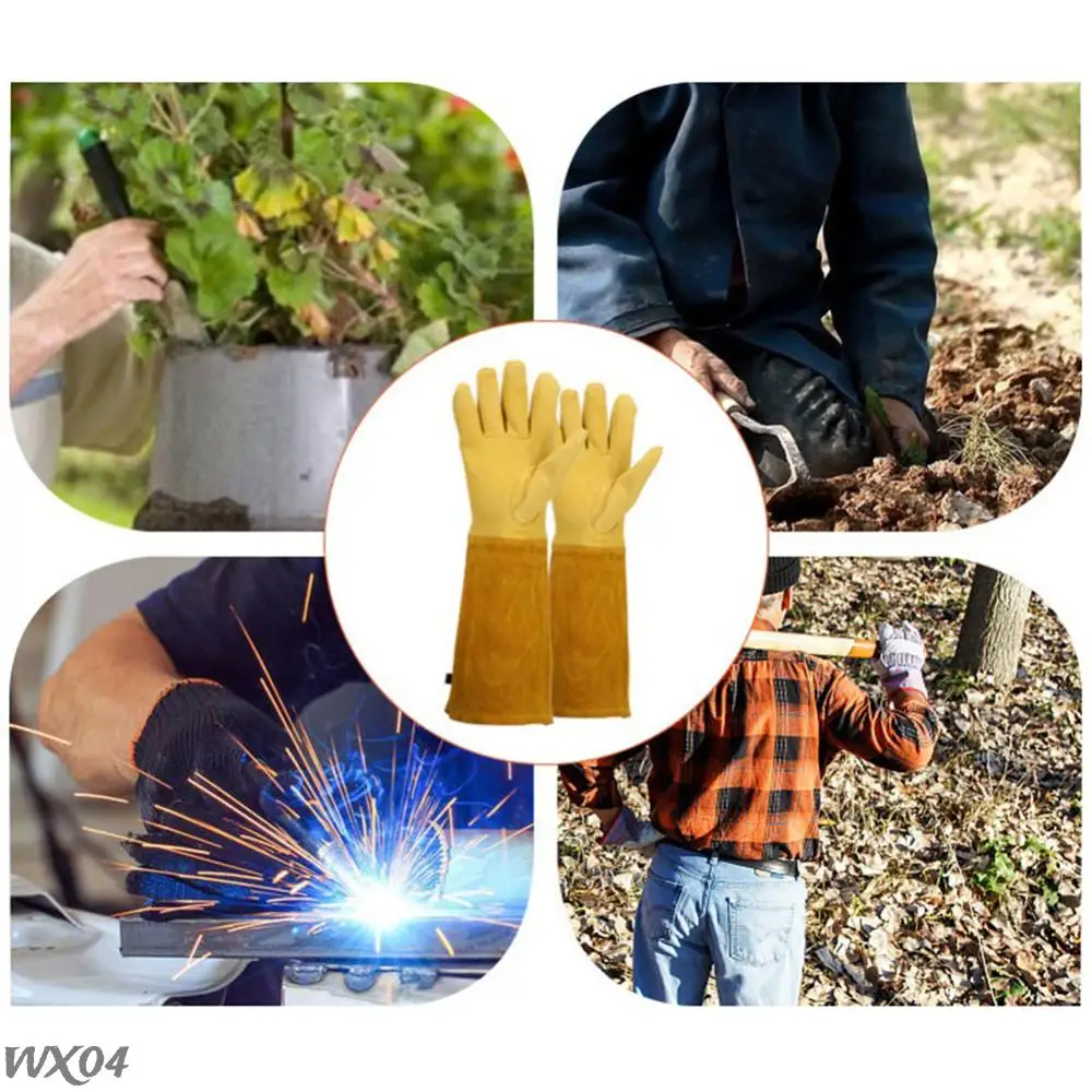 1 Pair Long Thorn Proof Rose Pruning Gloves Breathable Leather Floral Gauntlet Labor Protection Long Elbow Gloves for Women Men