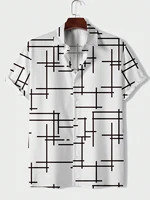 Men's Shirt Soft Comfortable Short Sleeve Shirt Summer Hawaiian Shirt Lines Fashion Design Men's Clothing Extra Large Size 1