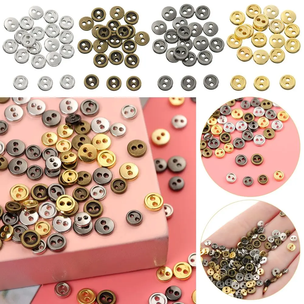 Dollhoues Miniature Two Holes Handmade Dolls Strap Buckles Clothing Sewing Craft Mini Metal Buttons DIY Doll Clothes 10pcs arch rectangle metal coin purse bag frames kiss clasp clutch buckle sewing holes mini handbag gift accessories parts 6 5cm