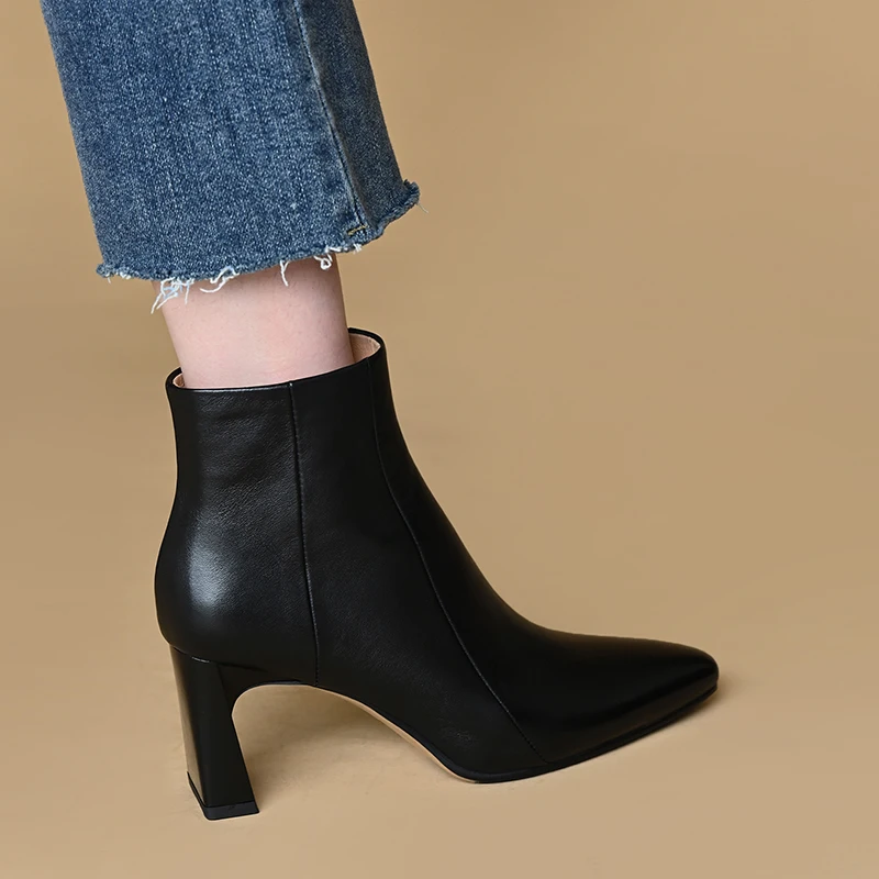 

Side Zippers Elegant Women Shoes Modern Pointed Toe Ankle Boots Modern Ladies Shoes Sexy High Heel 7CM Cowhide Winter Boots