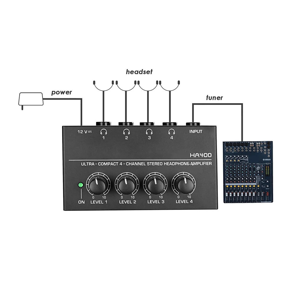 Ultra-Compact 4 Channels Headphone Amplifier HA400 Audio Stereo Amp Amplifier with EU Adapter for Music Mixer Recording