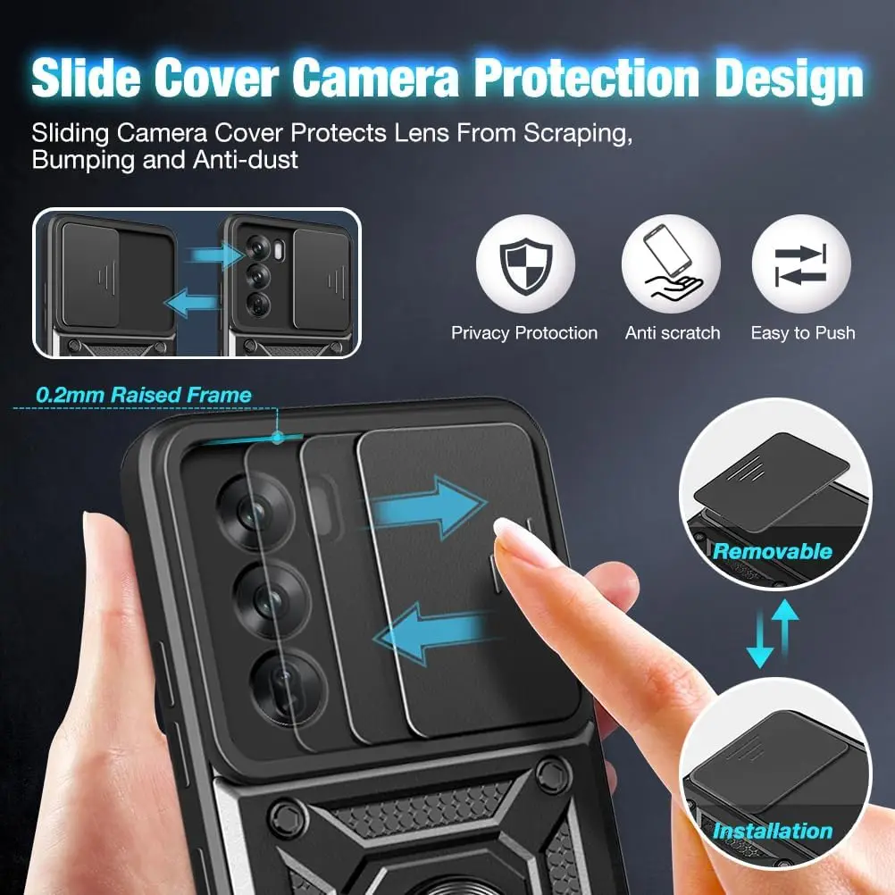 Durable Armor Case with Lens Protection and Ring Magnetic Holder