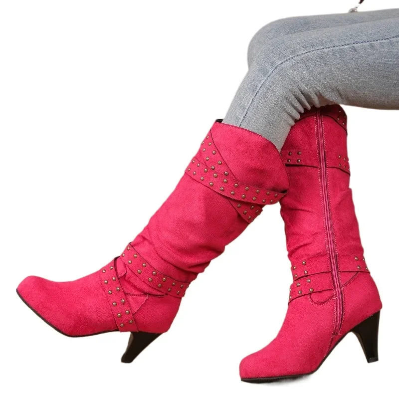 2026 Fashion Women's Shoes Side Zipper Women's Boots Hot Sale Leopard Print Modern Boots Women New Belt Buckle Knee-High Boots