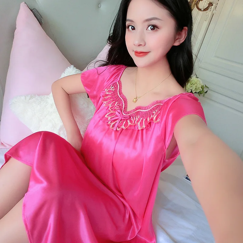 Nightgown Plus Size XXXXL Nightdress Lace Sleepwear Nightwear Women Sexy Silk Satin Night Dress Ladies Sleeveless Home Nighties